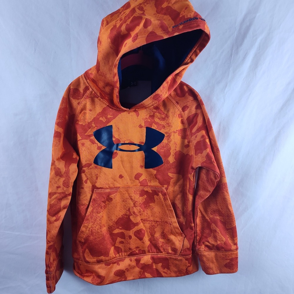 Under Armour 6 Storm orange camouflage youth boys hoodie pullover FLAWS